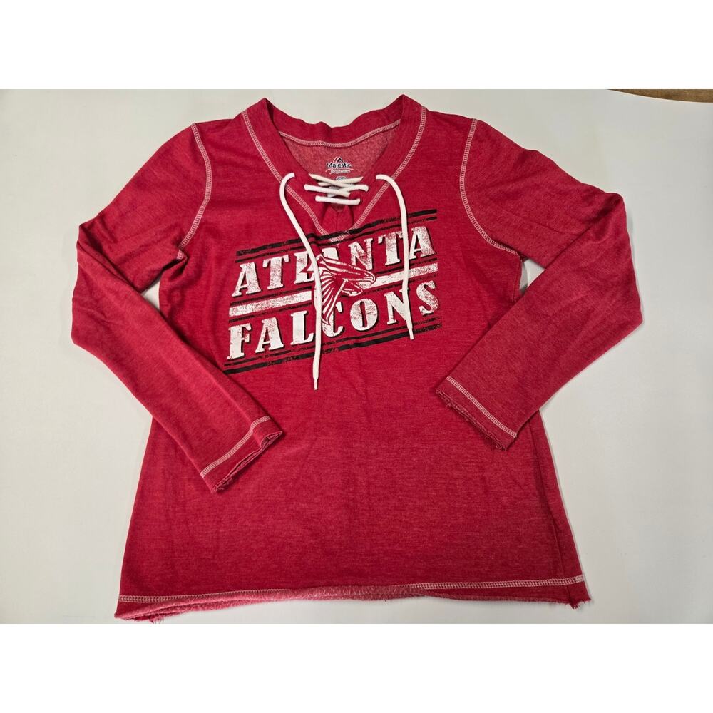 Majestic Atlanta Falcons Lace Up V Neck Shirt Womens Large
